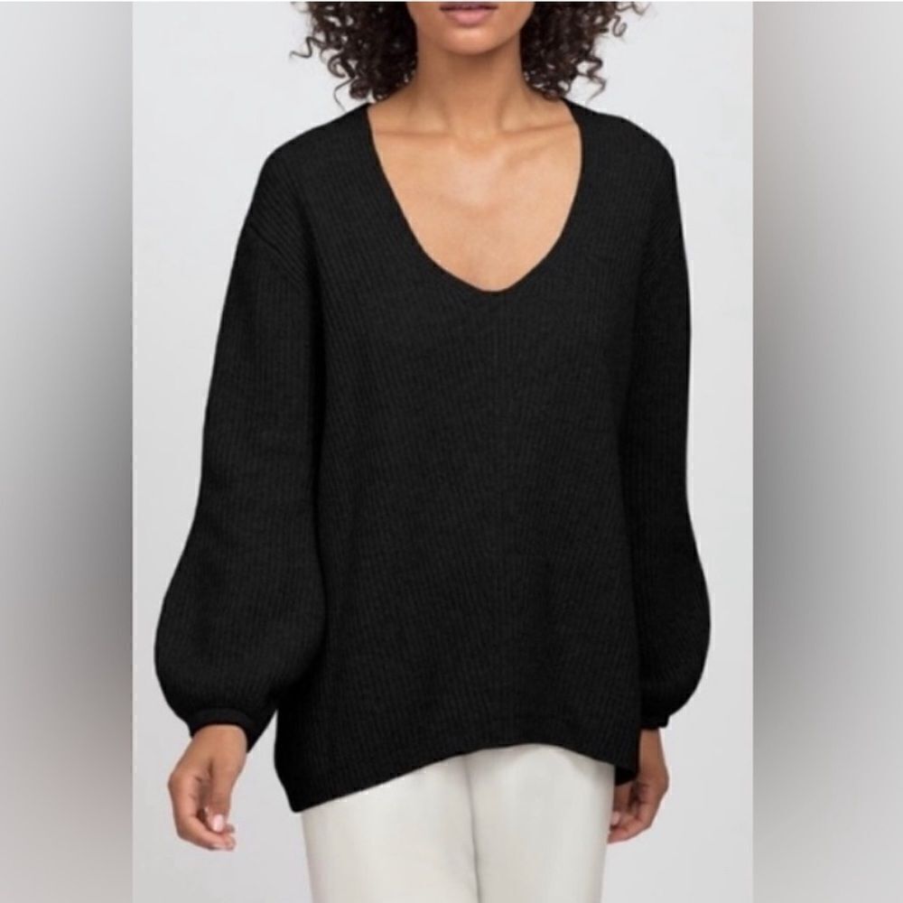 Revolve Cuyana Wool Cashmere Ribbed Balloon Sleeve Sweater